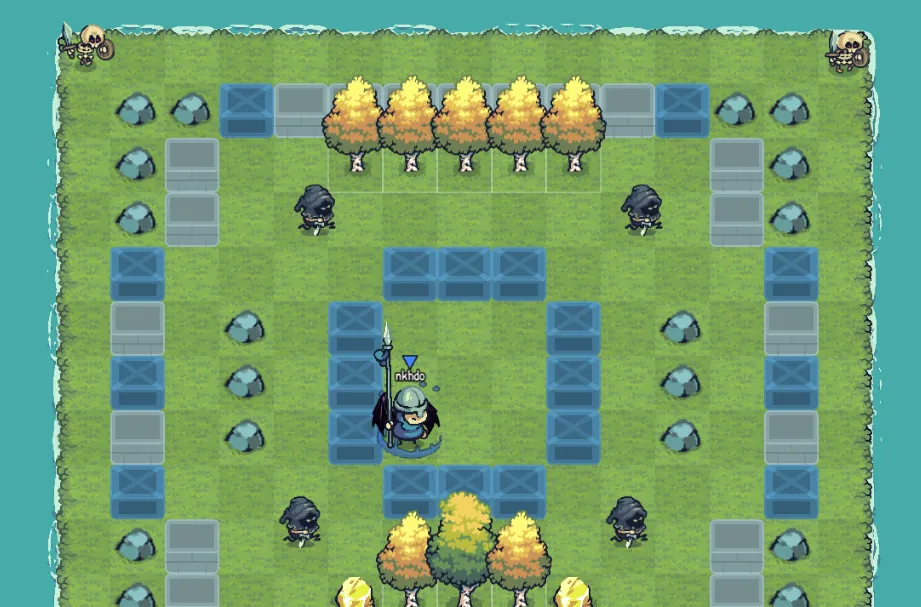 Monsters in action. The boss, the minions, and four players who probably should have brought more bombs.
